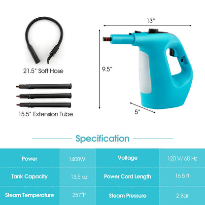 Handheld Steam Cleaner, 1400W Pressurized Steamer with 14-Piece Accessories & Child Lock
