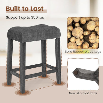 Wooden Saddle Stools Set 24-inch Counter Height Upholstered Backless Bar Stools with Solid Rubber Wood Legs