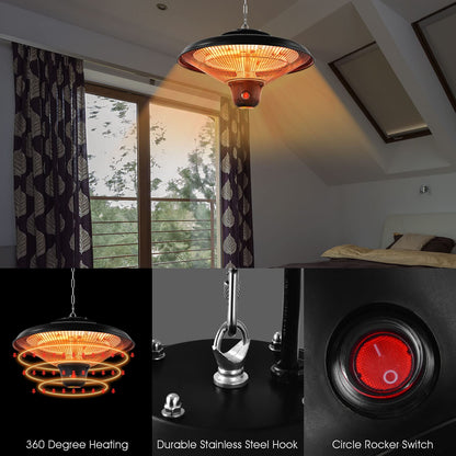 Hanging Patio Heater 1500W Electric Ceiling Infrared Heater with Remote Control