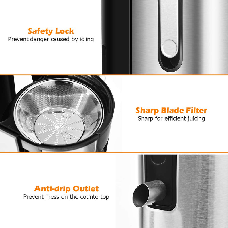 Juicer Machines with 2.5inch Wide Mouth, 400W Masticating Juicer Extractor