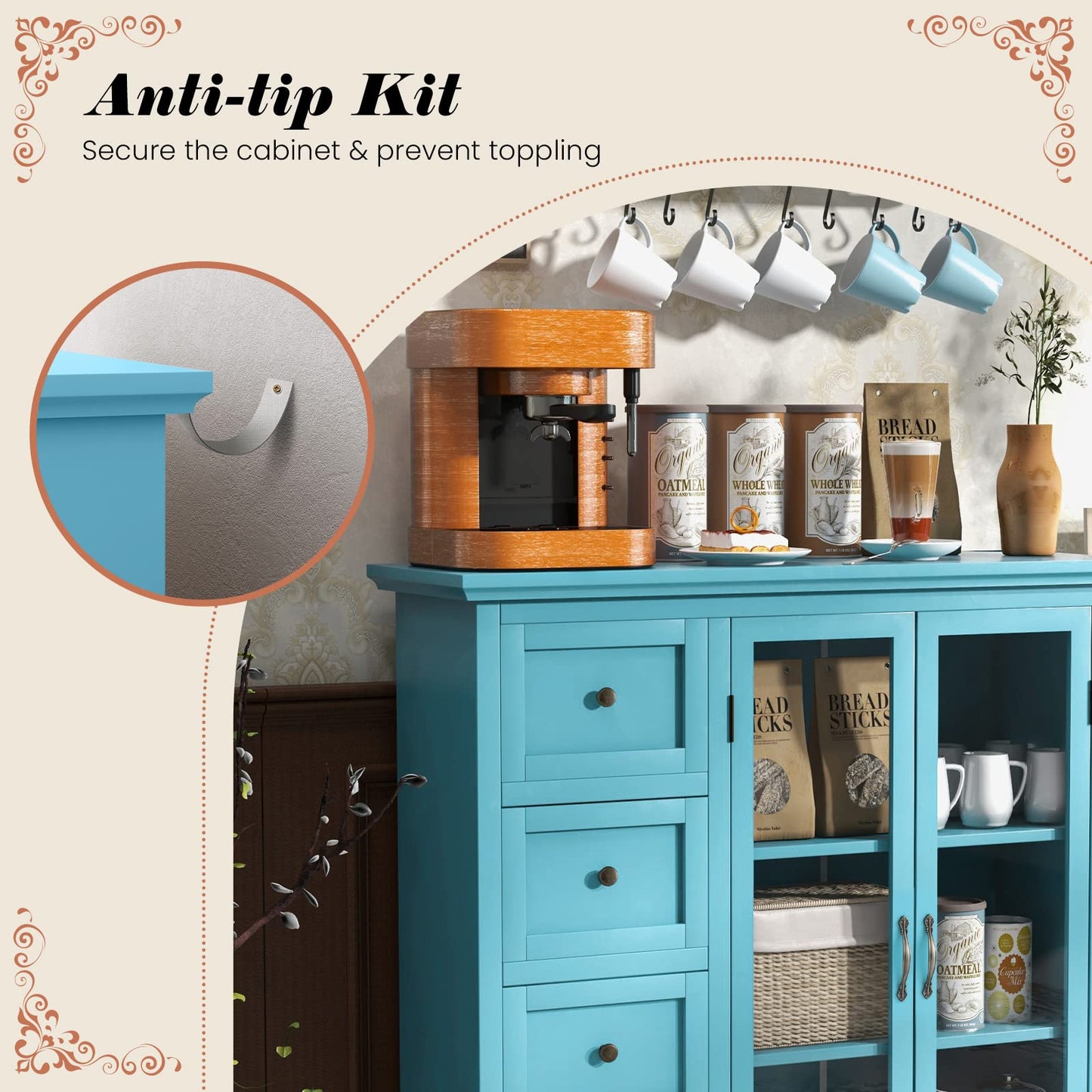 Kitchen Storage Cabinet with 4 Drawers for Entryway