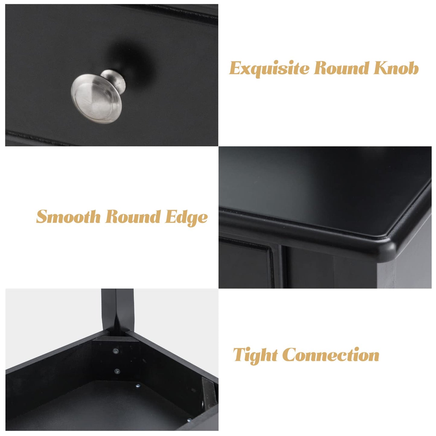 Vanity Desk and Cushioned Stool Set with 5 Storage Drawers