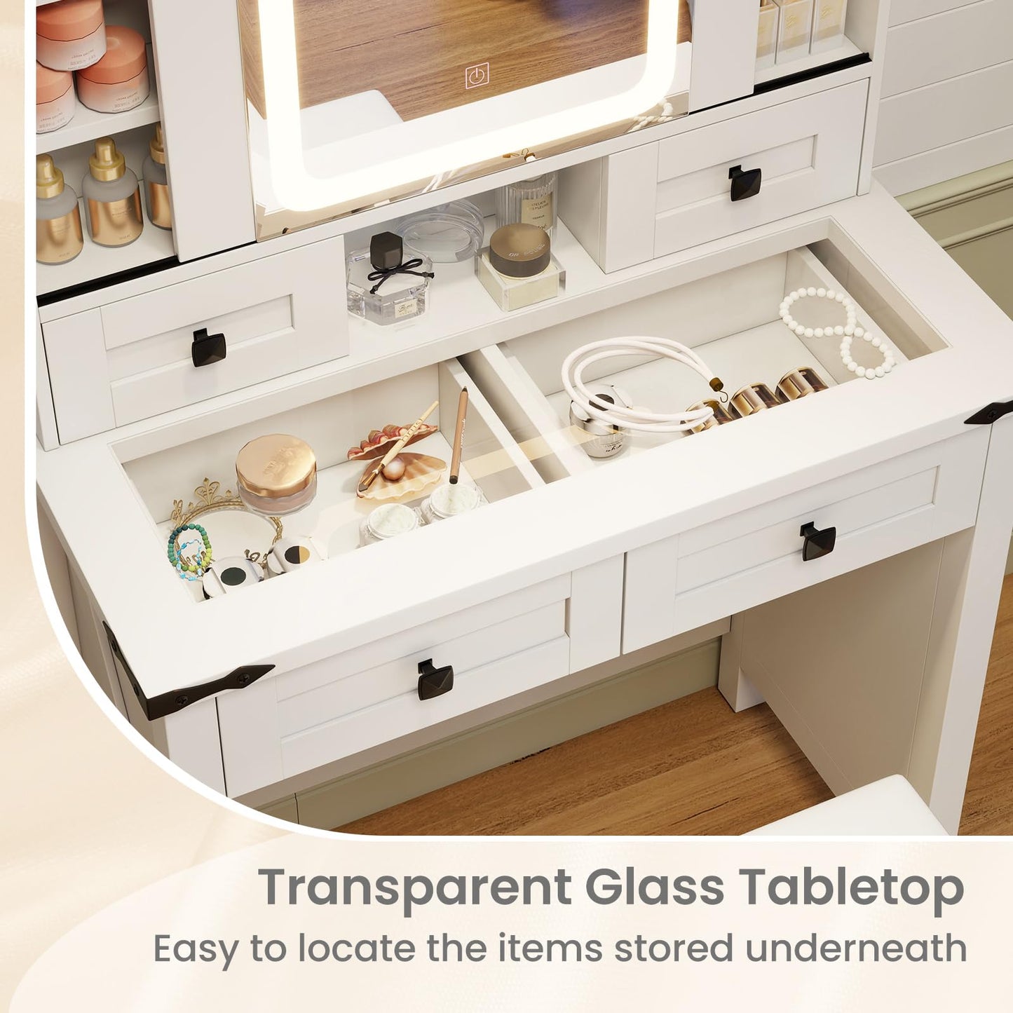 31'' Farmhouse Makeup Table with Sliding Mirror