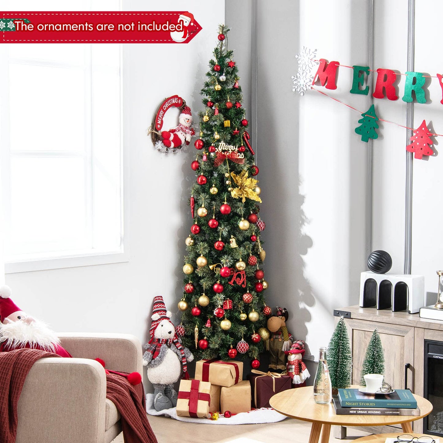 7FT Prelit Half Christmas Tree with 403 Branch Tips & 150 Lights