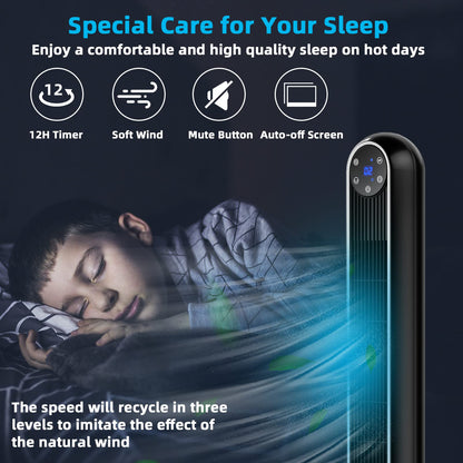 Tower Fan, 42-Inch Portable 80 Degrees Oscillating Fan with Remote, 3 Wind Modes, Smart Control Panel