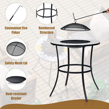 Outdoor Fire Pit with Mesh Cover & Fire Poker