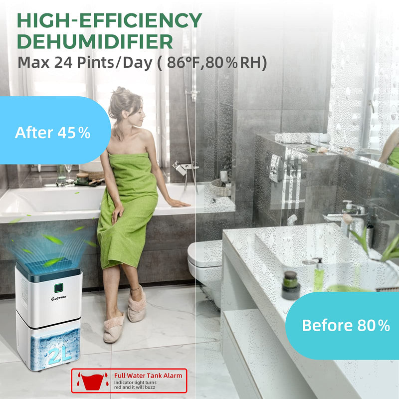 1500 Sq. Ft Dehumidifier for Home & Medium Spaces, Portable 24 Pints Dehumidifier w/ 3 Color LED Light
