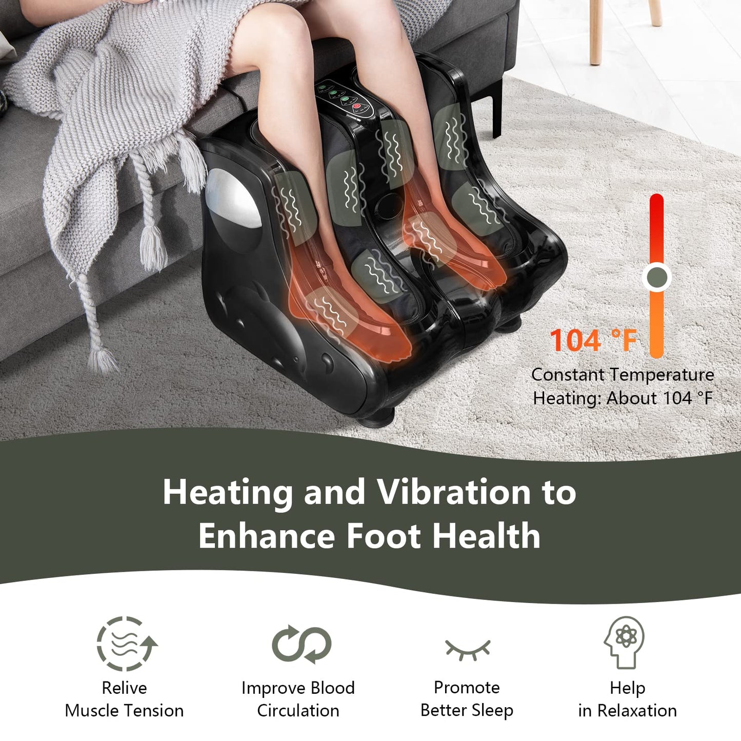 ARLIME Foot Calf Massager Machine with Shiatsu Kneading Rolling Vibration Heating Massager