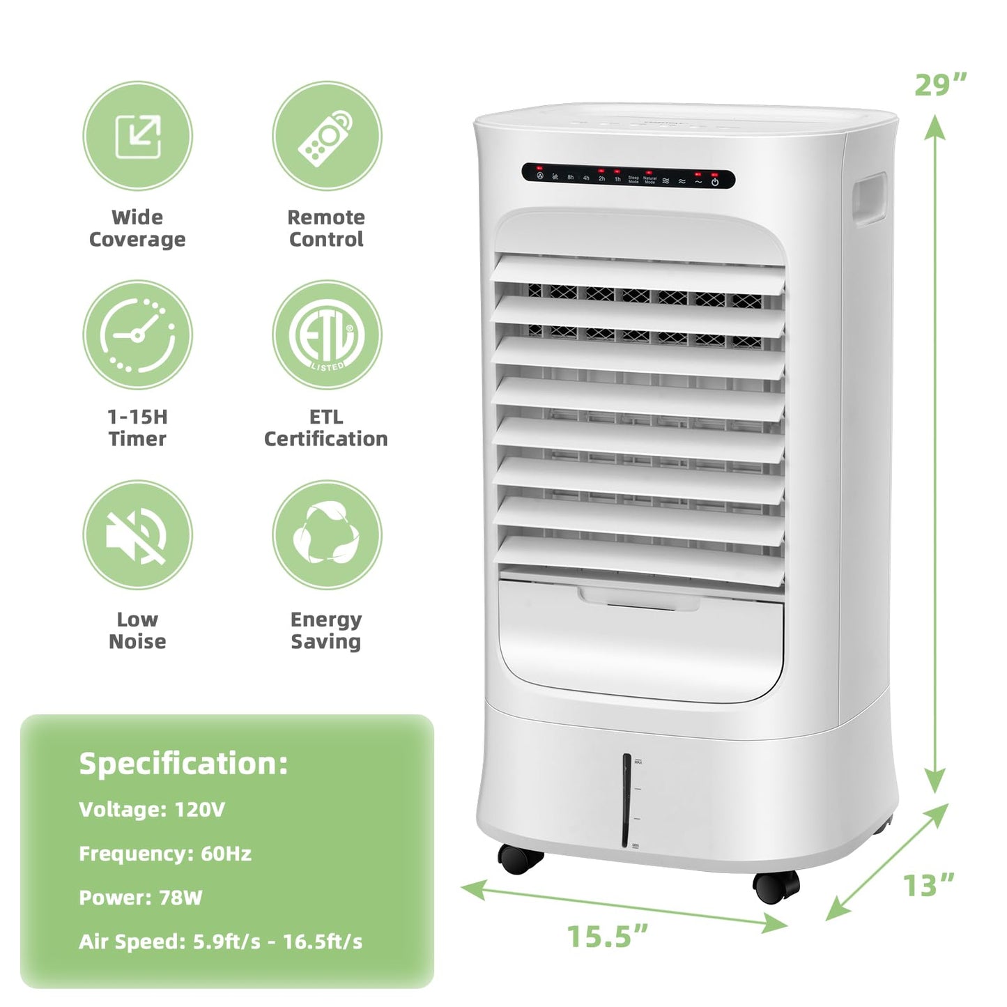 ARLIME Evaporative Air Cooler, Portable Air Conditioner & Humidifier, AC Fan w/ 3 Modes 3 Speeds & 63°Oscillation