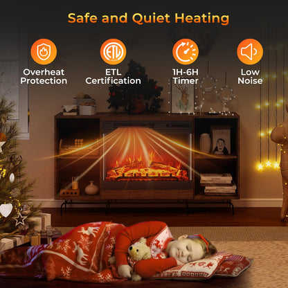 24 Inches 3-Sided Glass Electric Fireplace 750W/1500W Fireplace Heater with Remote Control