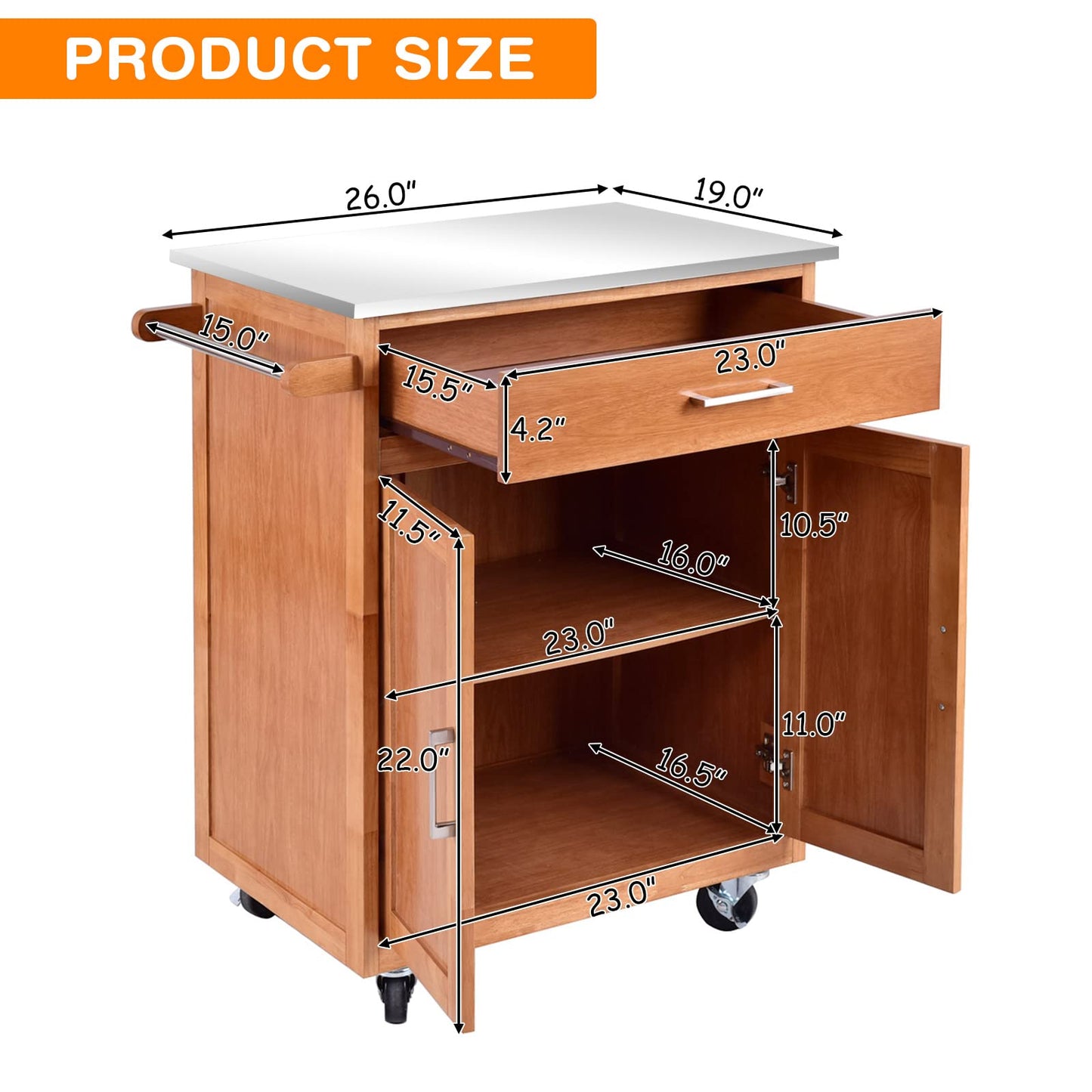 Kitchen Storage Island Cart on Wheels Farmhouse Kitchen Rolling Trolley Cart