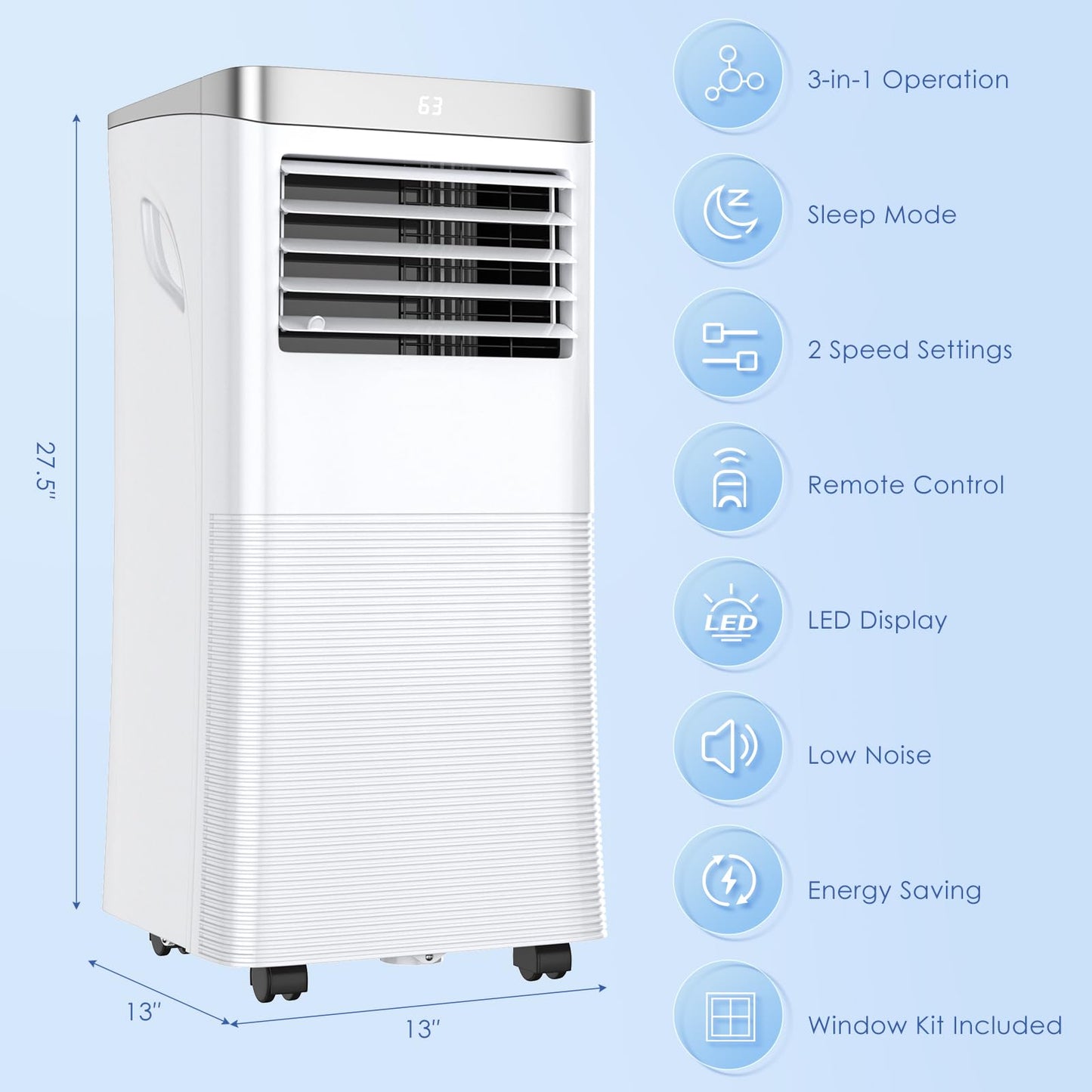 ARLIME 3-IN-1 Portable Air Conditioner, 10000 BTU AC Unit w/Fan & Dehumidifier, 2 Fan Speed, 24H Timer