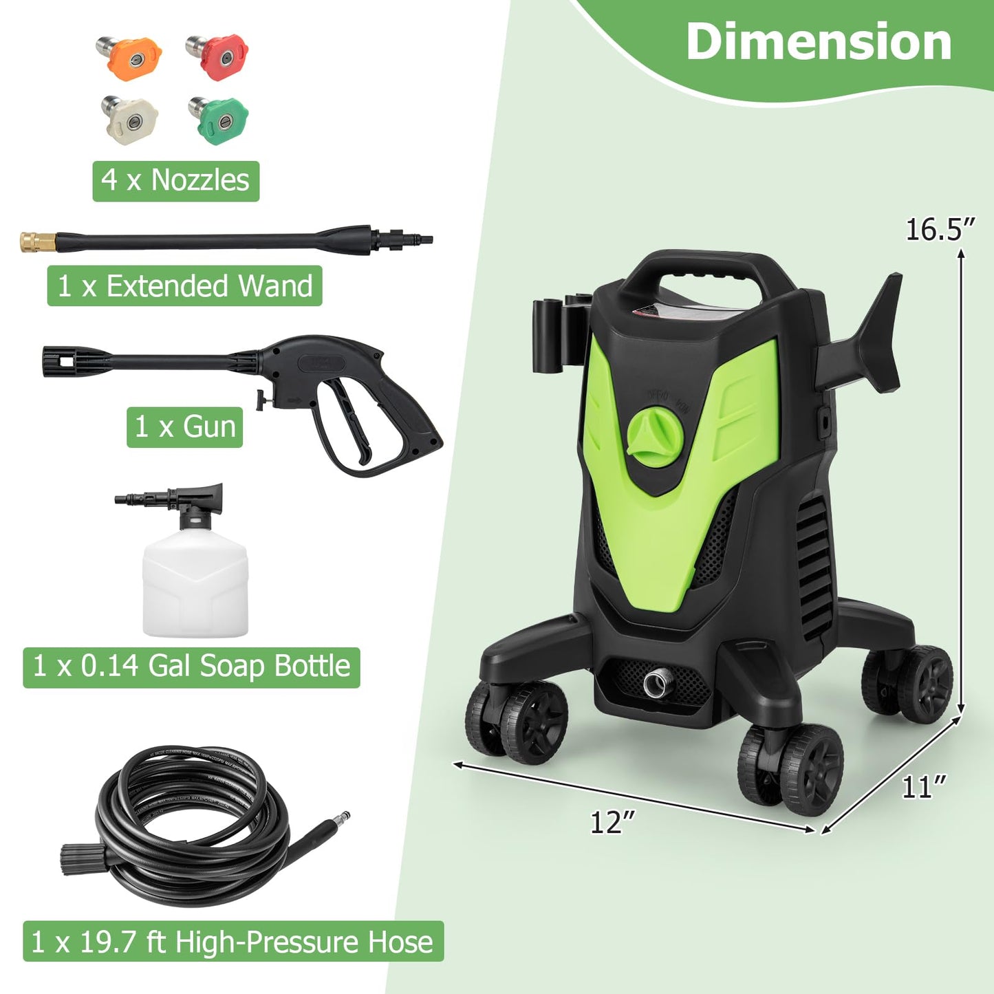 Electric Pressure Washer with 4 Universal Wheels, 2400 PSI High Pressure Cleaner Machine with 4 Nozzles and Soap Bottle