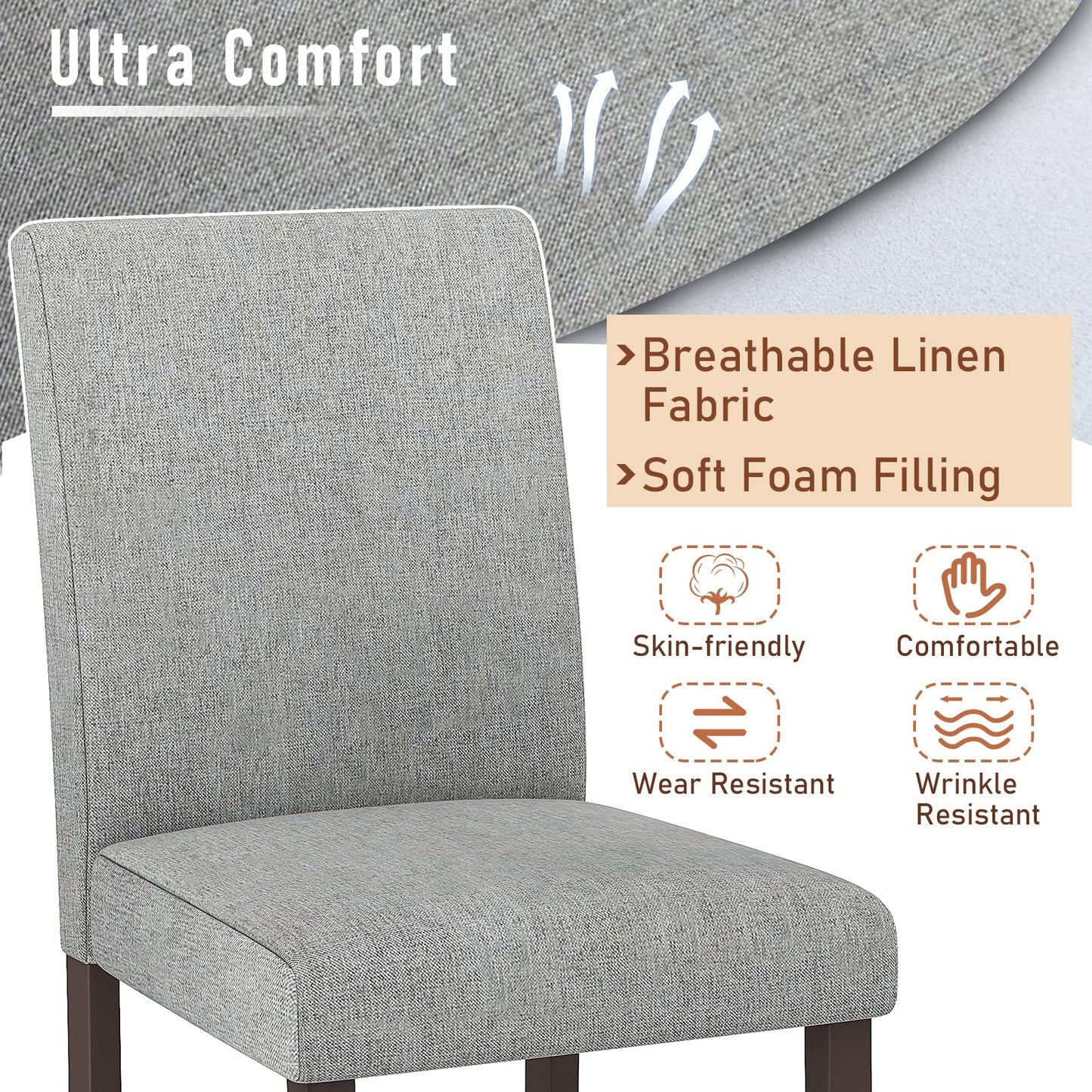 Bar Stools Set of 2/4 Counter Height Bar Stools with Rubber Wood Legs & Ergonomic Back