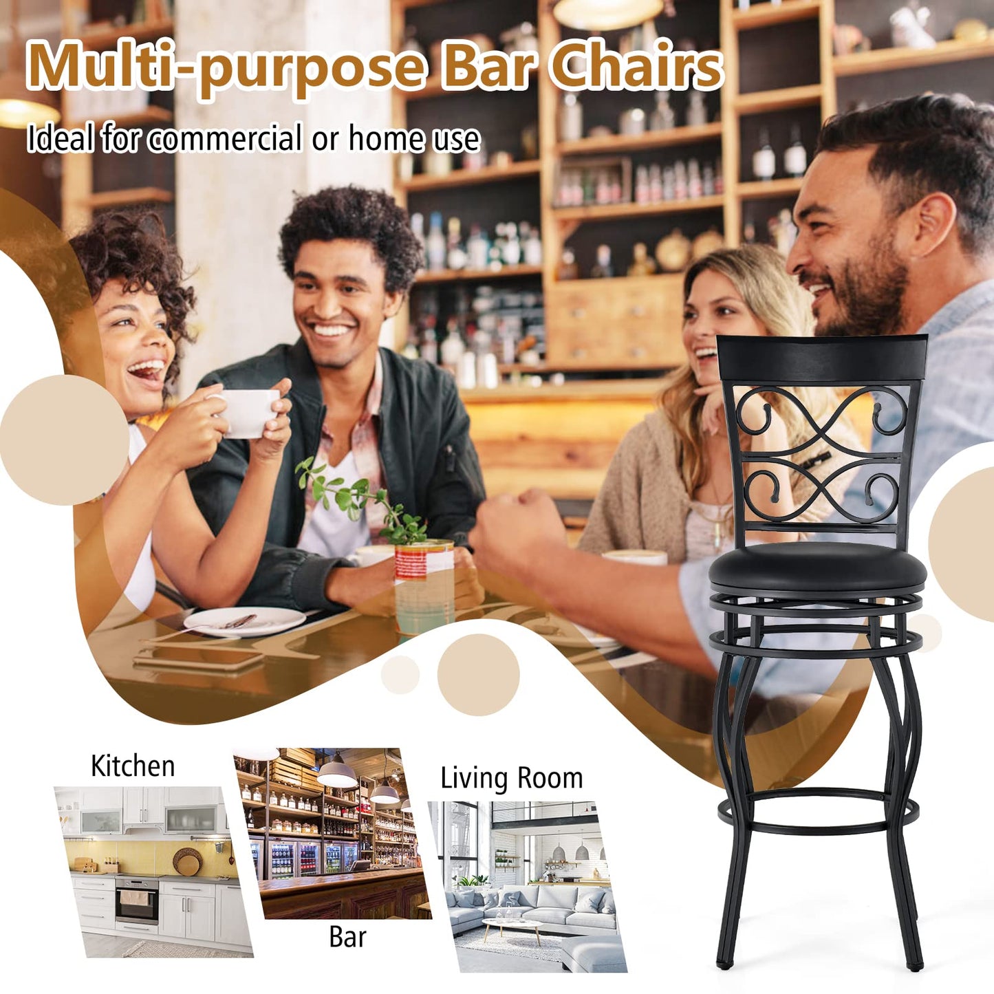 Bar Stools Set of 2 with Back for Kitchen Island