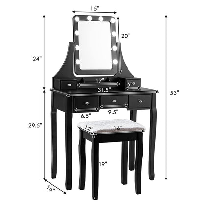 Vanity Table Set with LED Lights 360° Swivel Mirror