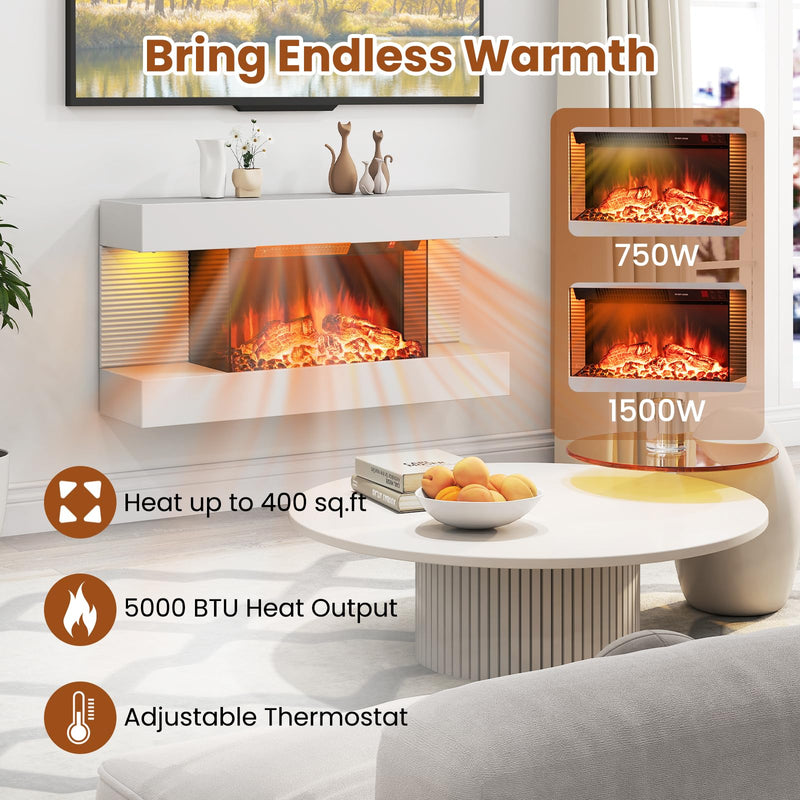 32 inch 3 Sided Glass Electric Fireplace with Floating Mantel