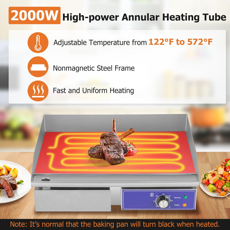 22" Commercial Electric Griddle, Stainless Steel Flat Top Grill