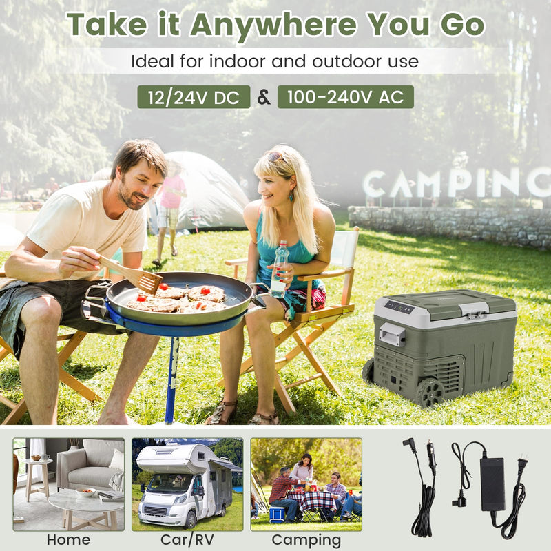 Car Refrigerator with Wheels 12/24V Car Fridge -4℉~68℉ Adjustable Range