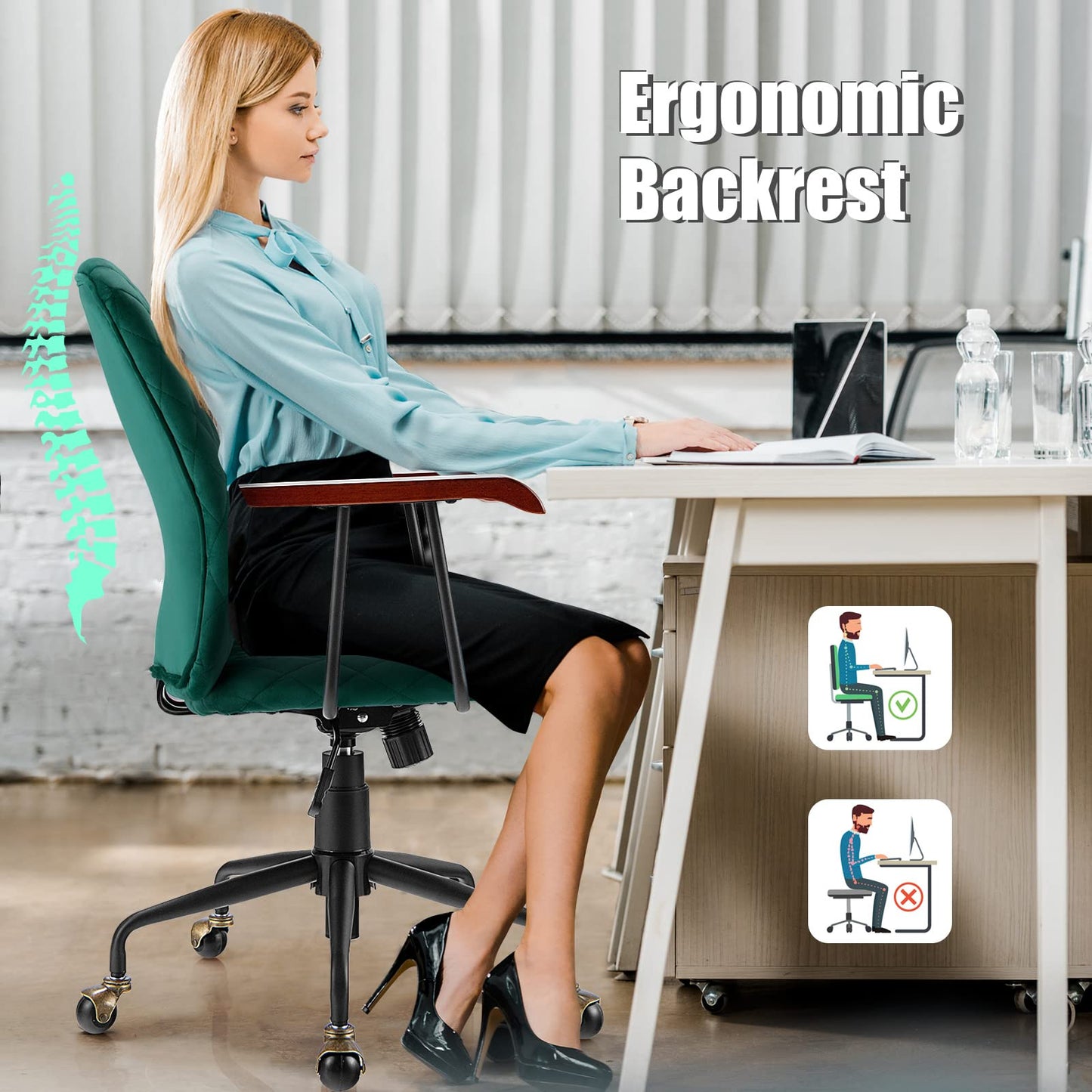 Ergonomic Home Office Chair Upholstered Velvet Leisure Office Chair