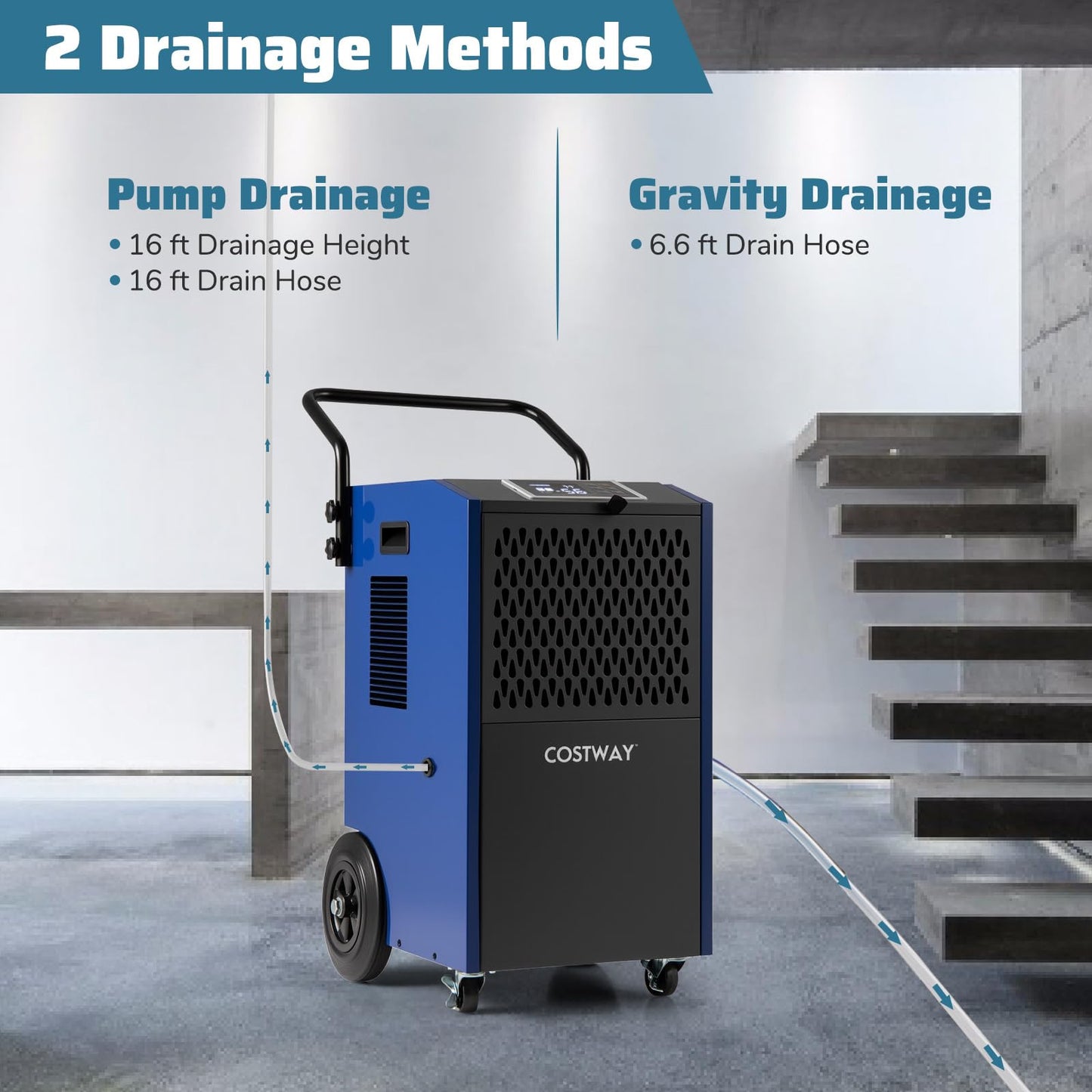 154 Pints Commercial Dehumidifier with Pump with Drain Hoses for Basements