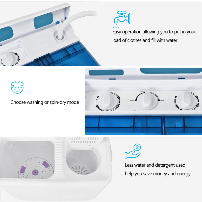 Portable Washing Machine, Twin Tub 26 Lbs Capacity, 18 Lbs Washer and 8 Lbs Spinner
