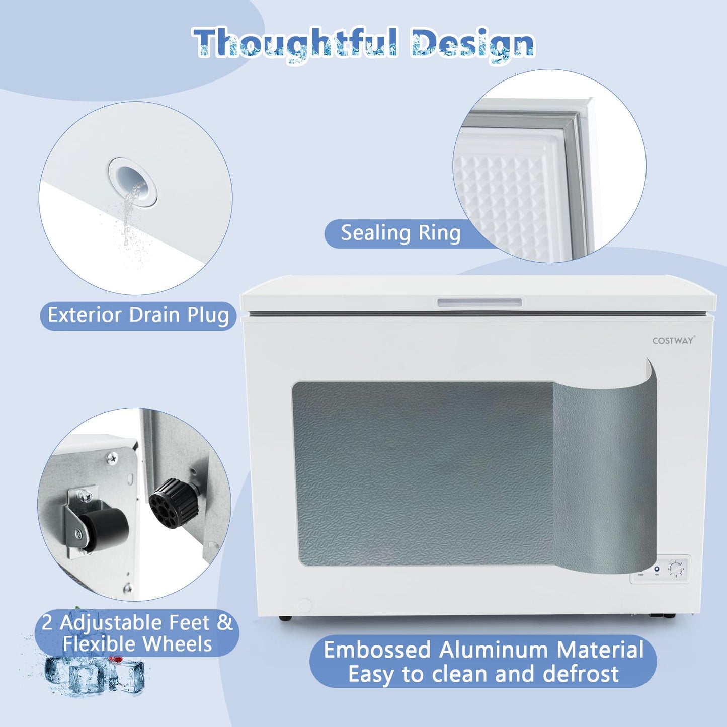 10 Cu.Ft. Chest Freezer, Compact Deep Freezer with 7-Level Adjustable Temperature, Removable Basket