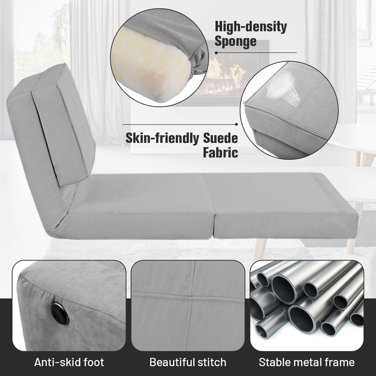 Convertible Flip Chair 5-Position Adjustable Triple Fold Down Sofa Bed