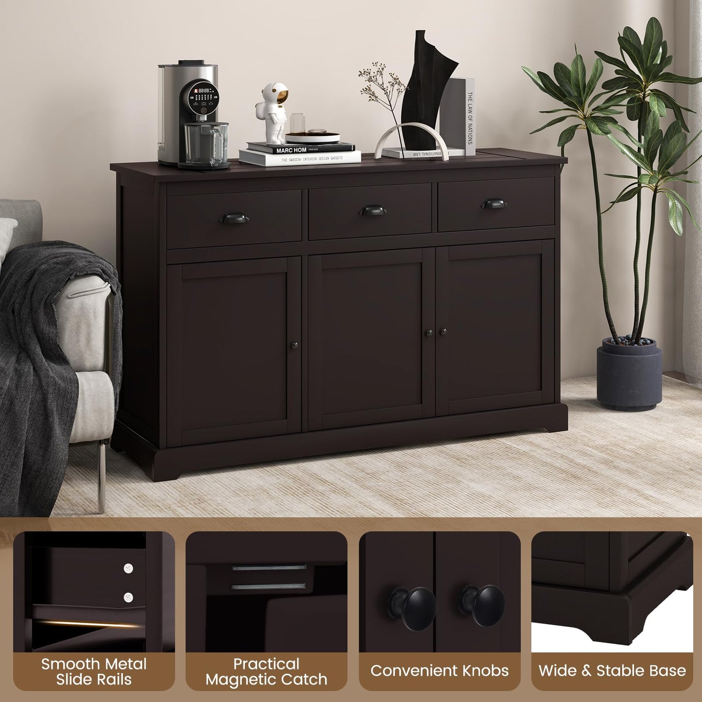 Sideboard Buffet Kitchen Storage Cabinet with Countertop 2 Cabinets & 3 Drawers