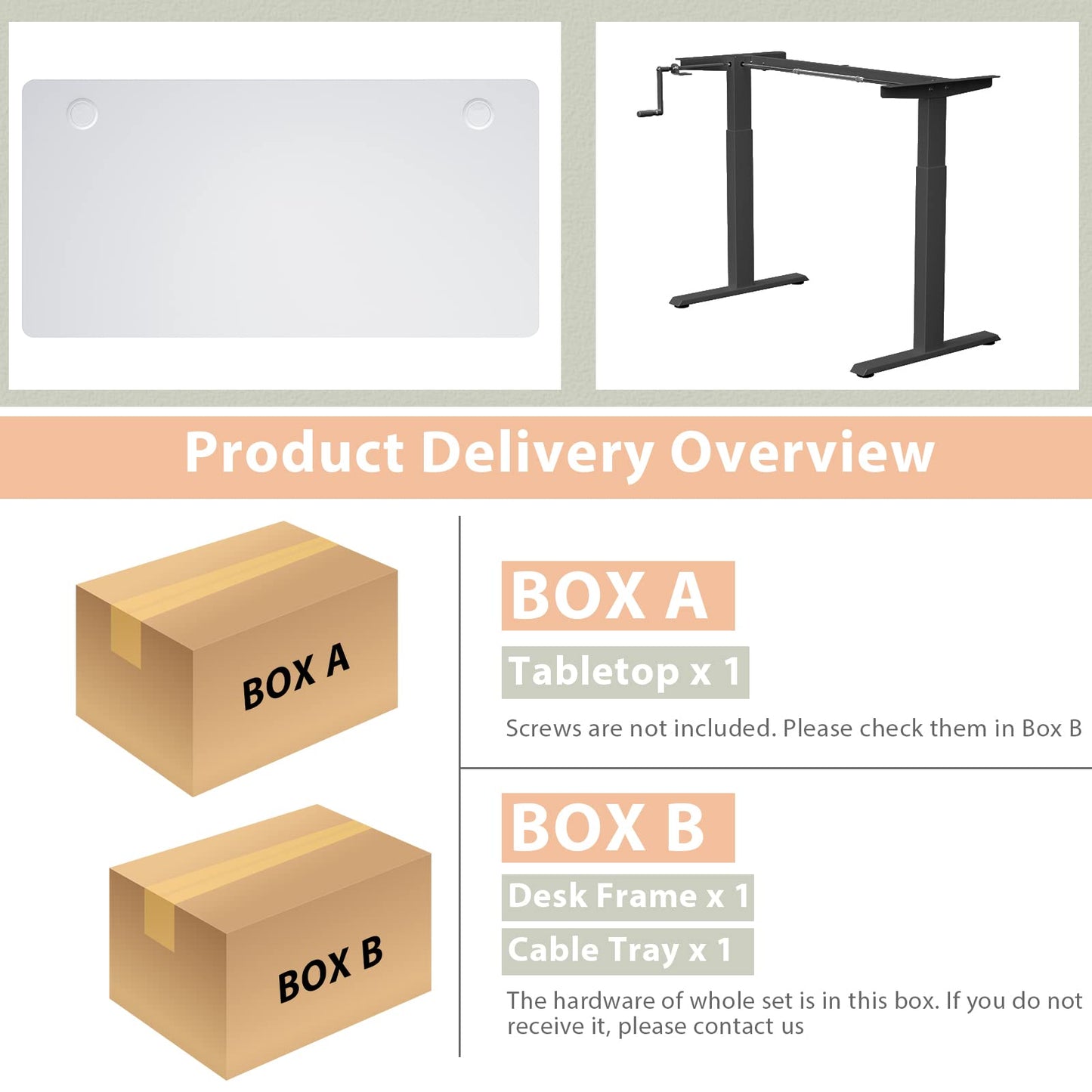 48" x 24" Manual Sit to Stand Desk with Headphone Hook & Cable Tray