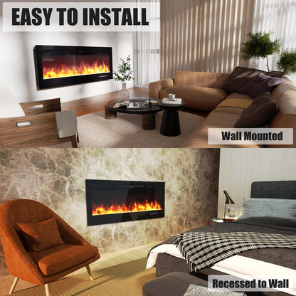 ARLIME 50” Recessed Electric Fireplace 750W/1500W Wall Mounted & in Wall