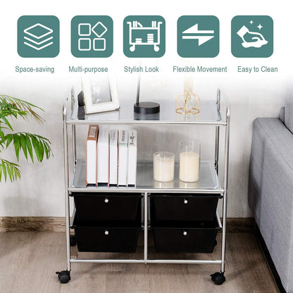 ARLIME 4-Drawer Storage Cart, 4 Drawer 2 Shelves Trolley, Rolling Organizer Cart