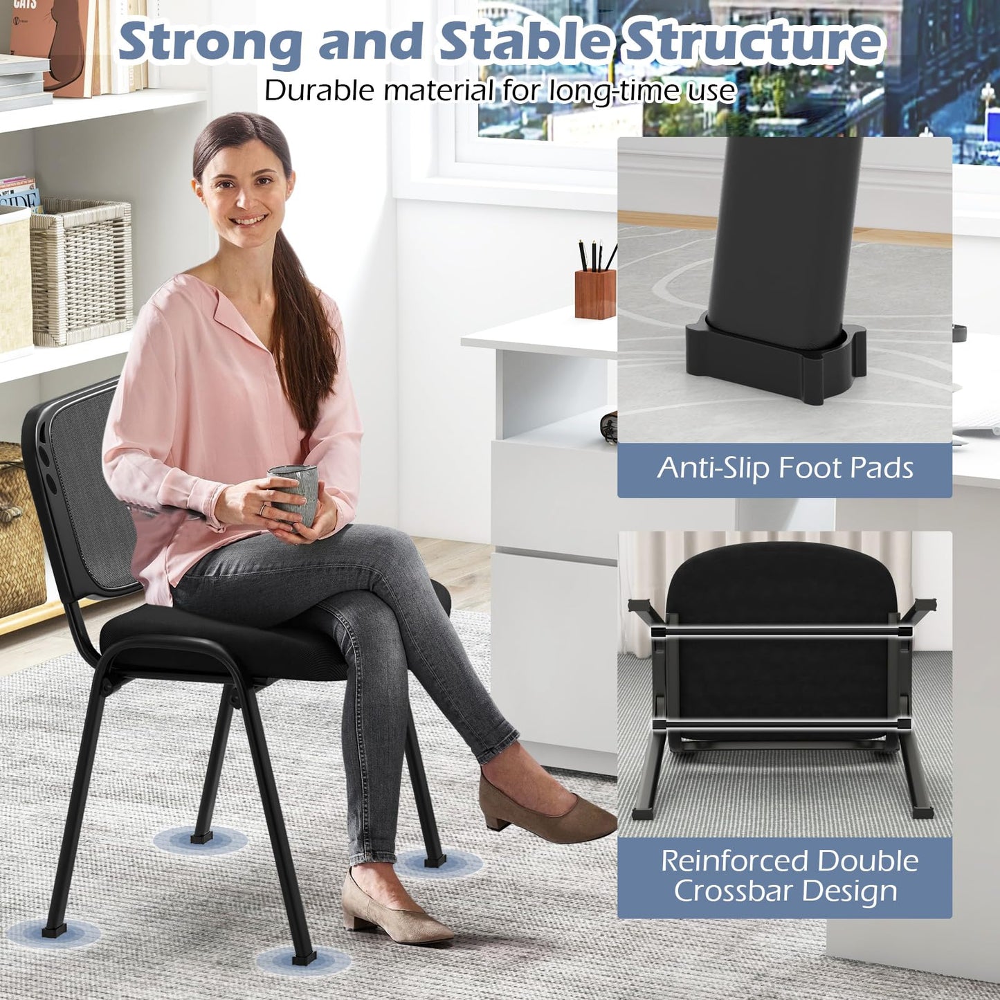 Meeting Room Chair Set of 10/15 Stackable Conference Chairs With Ergonomic Backrest & Waterfall Seat