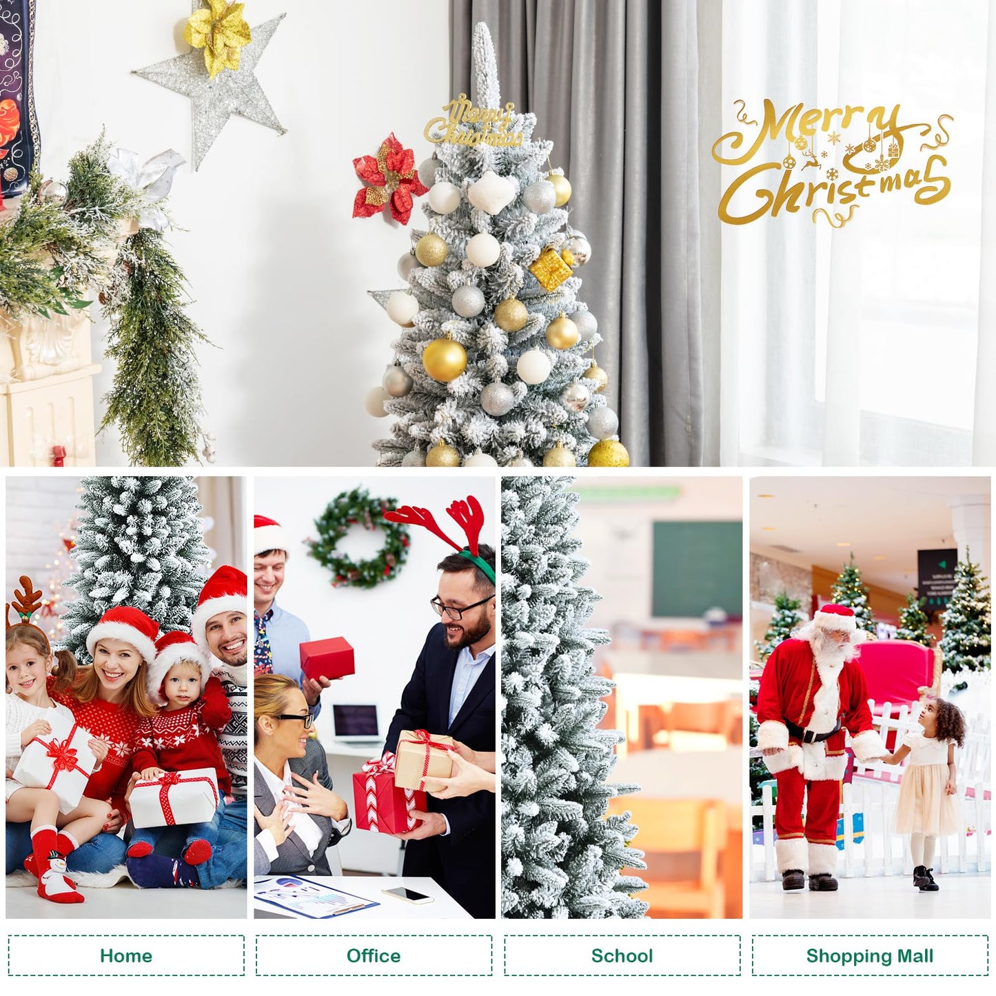 7.5Ft Snow-Flocked Artificial Christmas Tree w/ 1189 Branch Tips