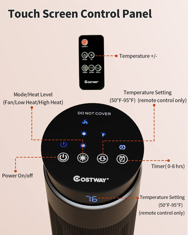 Space Heater for Indoor Use, Tower Room Heater with Remote Control