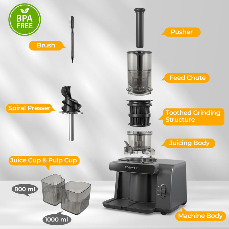 ARLIME Cold Press Juicer Slow Juice Extractor Machine with 5.3” Feed Chute