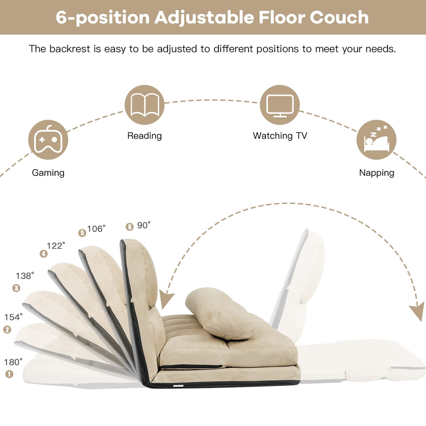 Convertible Floor Sofa Couch with 2 Pillows