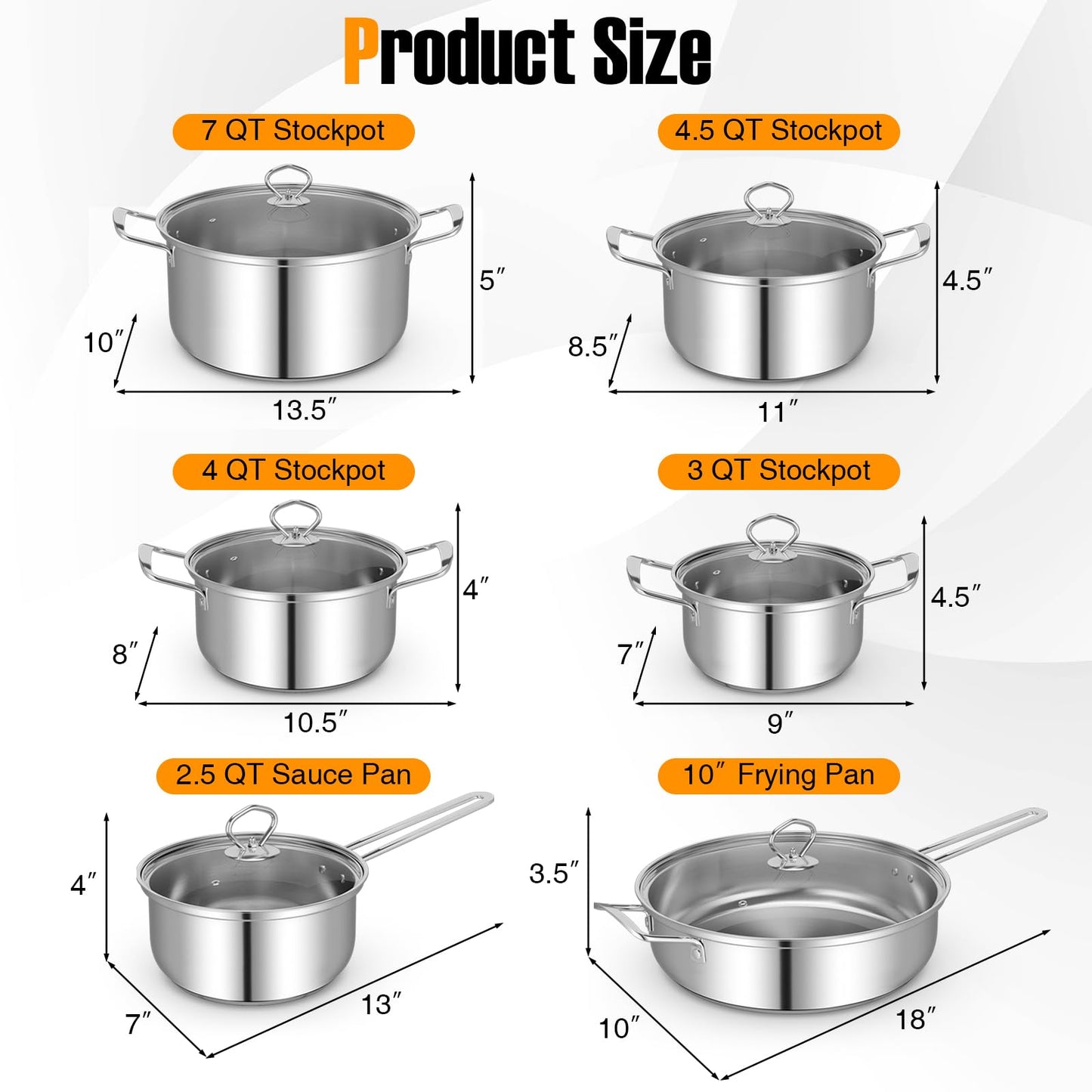 12 Piece Stainless Steel Cookware Set with Stock Pot