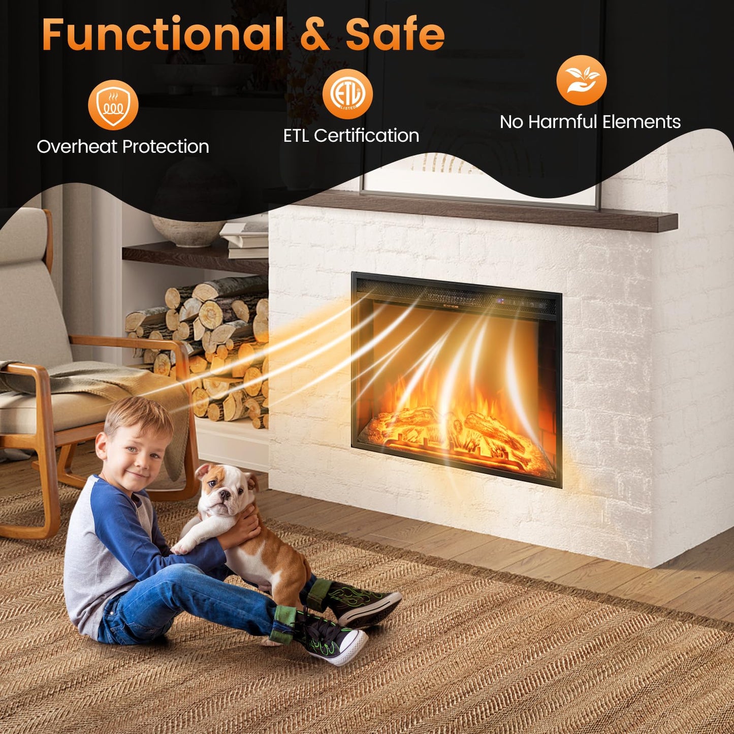 26 Inches Electric Fireplace with Remote Control