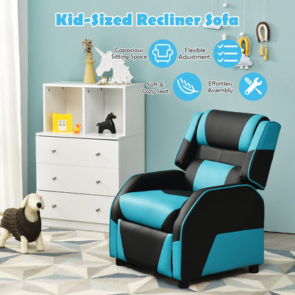 Toddler Leather Recliner with Adjustable Footrest & Headrest for Living Room