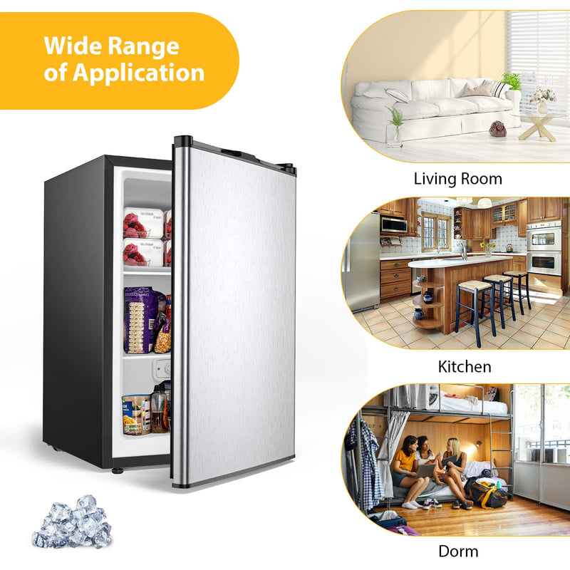 Compact Single Door Upright Freezer - Mini Size with Stainless Steel Door - 3.0 CU FT Capacity - Adjustable