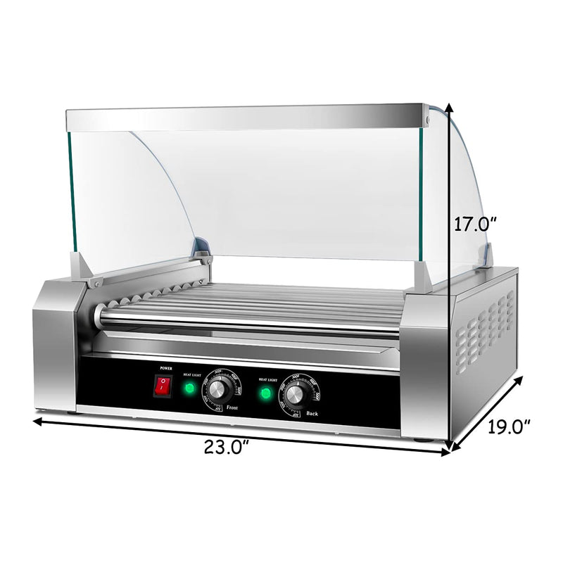 Hot Dog Roller Machine, 11 Non-Stick Rollers 30 Sausage Grill Cooker with Removable Stainless Steel Drip Tray