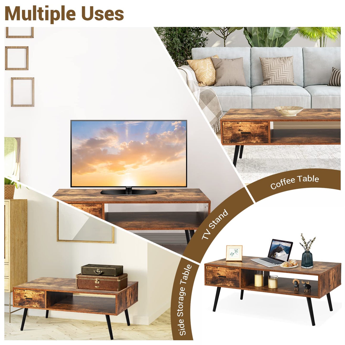 Mid Century Coffee Table Modern Accent Cocktail Sofa Table