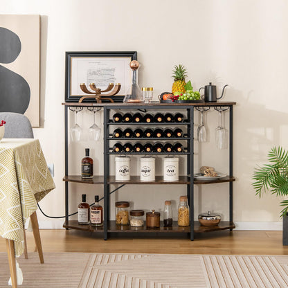 Wine Bar Cabinet 3-Tier Liquor Cabinet with Power Outlets