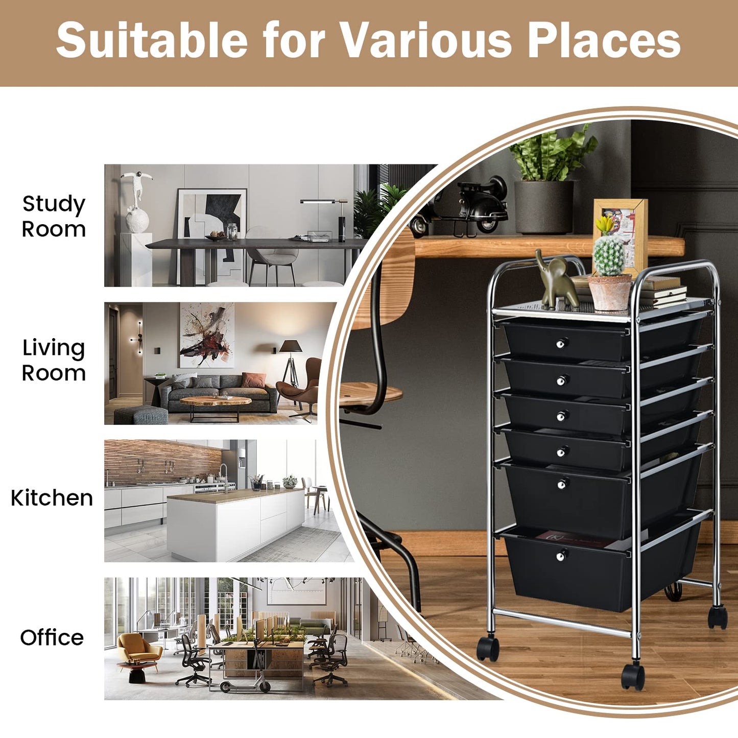 6-Drawer Rolling Storage Cart Multifunctional Art Craft Tools Organizer on Wheels