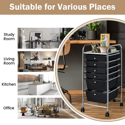 6-Drawer Rolling Storage Cart Multifunctional Art Craft Tools Organizer on Wheels