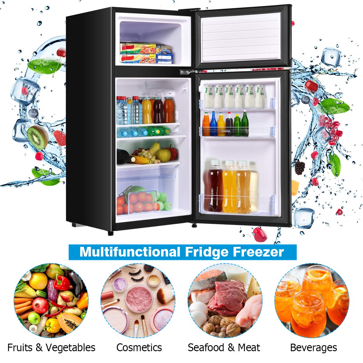 ARLIME Compact Refrigerator, 3.4 Cu. Ft. Classic Fridge with Adjustable Removable Glass Shelves