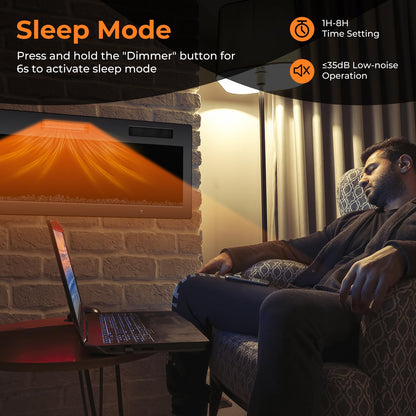 60 Inch Electric Fireplace Recessed and Wall Mounted, 750W/1500W Electric Fireplace Heater with Remote