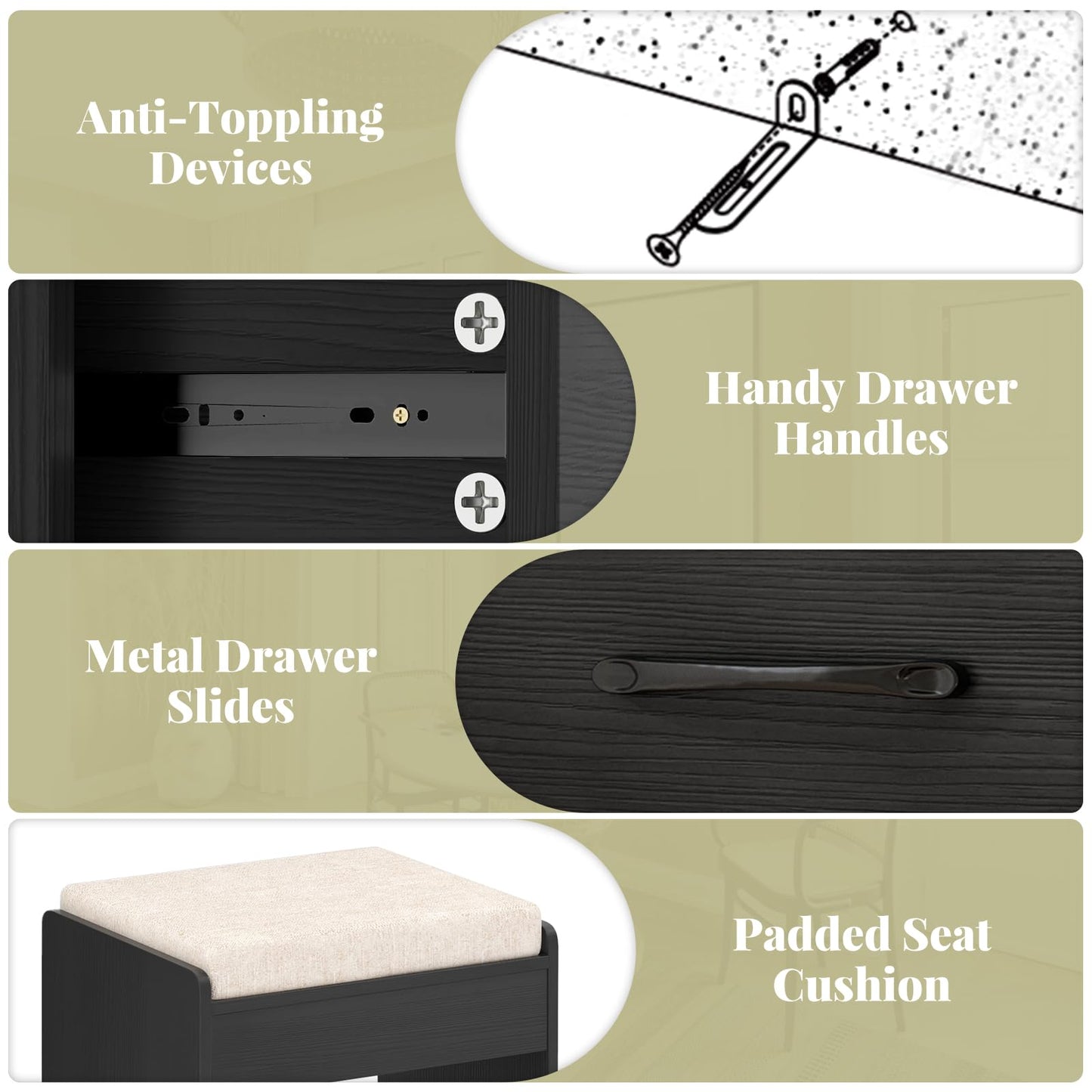 Dressing Table with Charging Station Bedroom Makeup Vanity Set for Girl