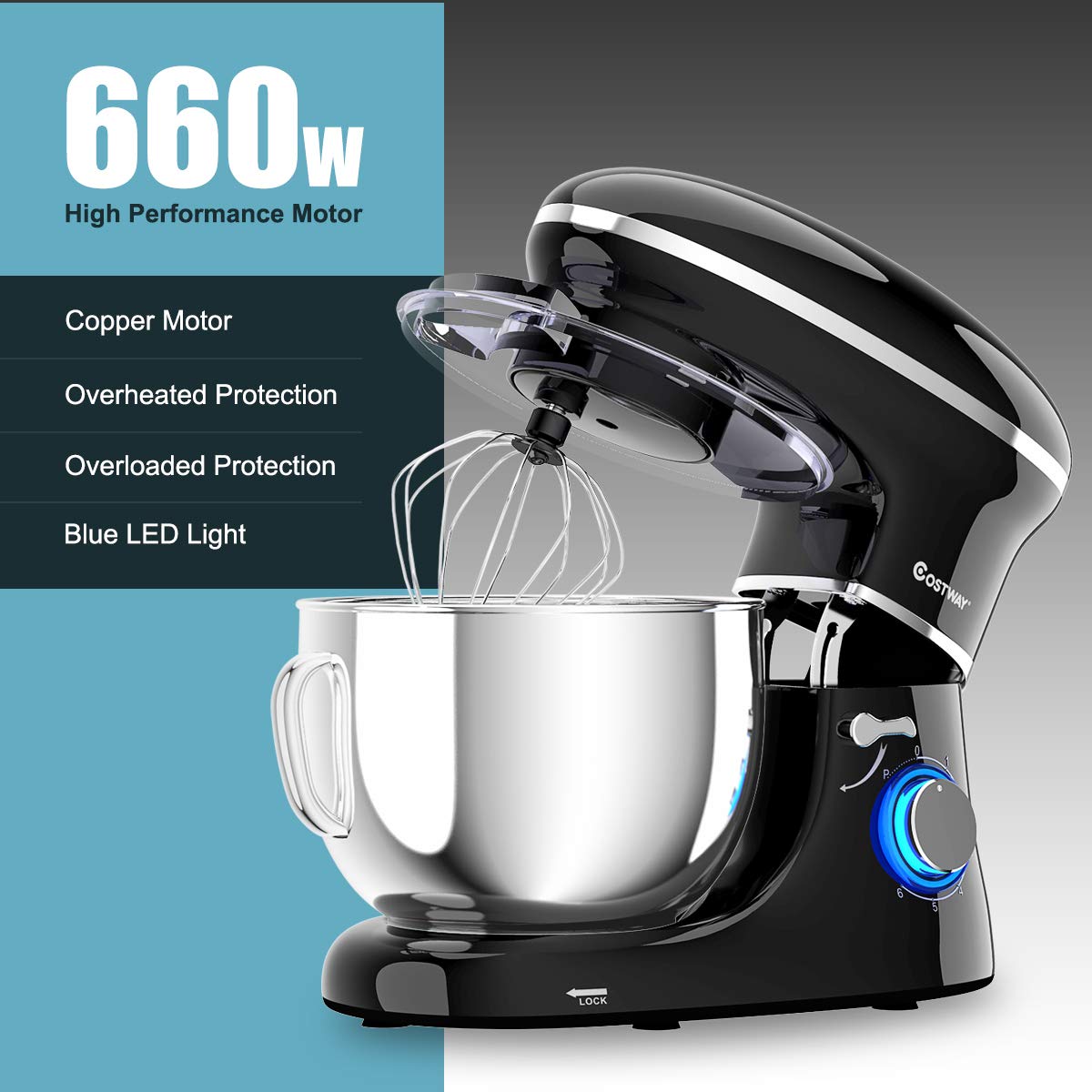 660W Electric Kitchen Food Mixer with 6 Speed Control